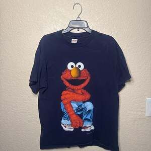 Vintage Single Stitch Elmo in  Denim Jeans T-Shirt, Navy Blue, Size Large. Anvil